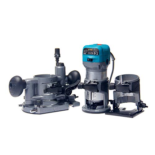 Coffret défonceuse KATSU 710 W avec trois bases et pinces de serrage, photographie produit