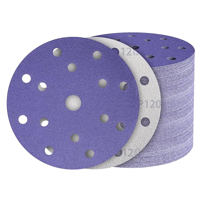 Cinquante disques abrasifs auto-agrippants de 150 mm à quinze trous, photographie du produit