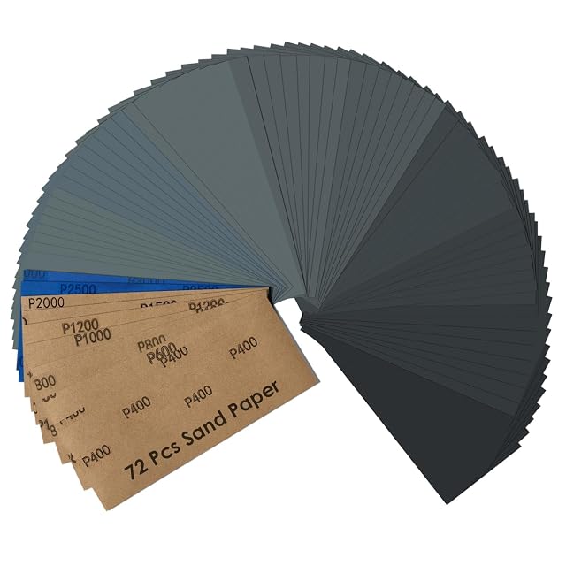 Feuilles de papier abrasif à l’eau assorties, photographie du produit